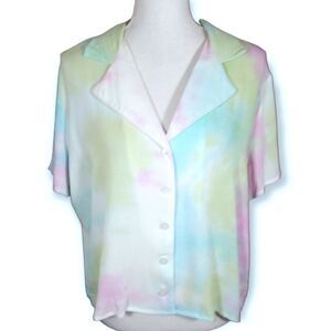 ELEVATOR DISCO RAINBOW CROP BUTTON DOWN SHIRT SZ.M EUC